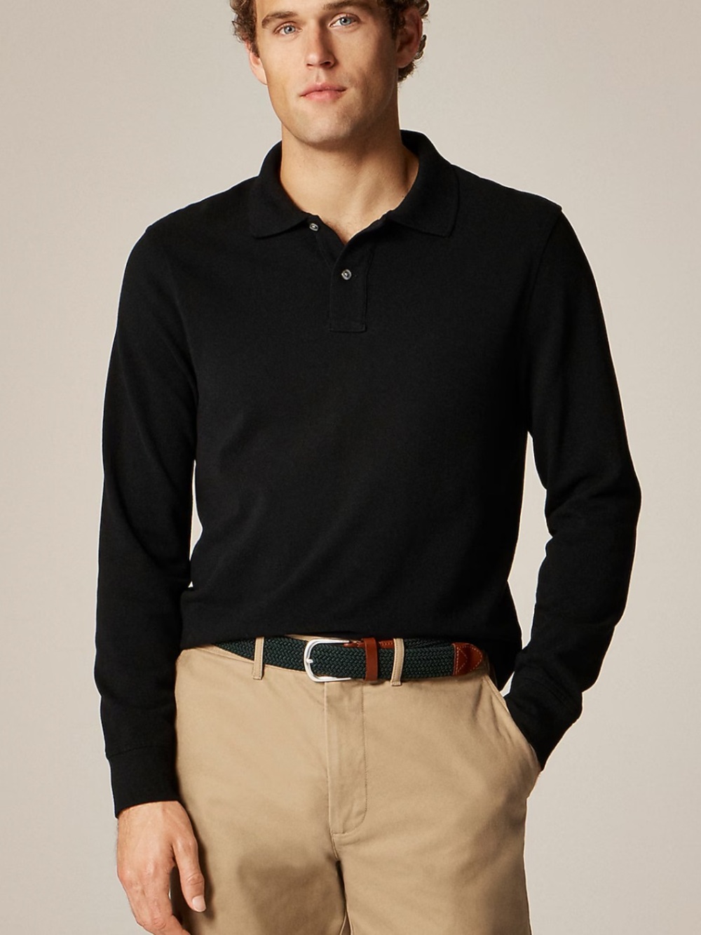 J. Crew Men's Black Long-Sleeve Polo